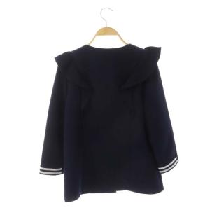 BORDERS at BALCONY フリルVネックブラウス シャツ 切替ボーダー 厚手 七分袖 38 ネイビー