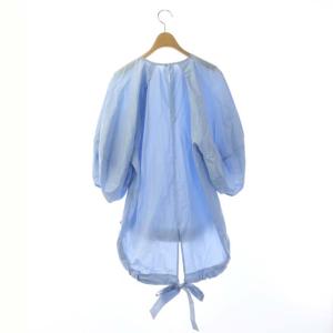 ENFOLD 20AW COタイプライター クリームパフスリーブトップ ブラウス 七分袖 38 ライトブルー