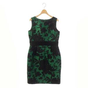 タックコクーンワンピース ロング ノースリーブ 花柄 メタリック 38 グリーン ブラック