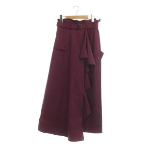 FLARE RUFFLE CHINO PANTS テーパード フレア ラップ M エンジ