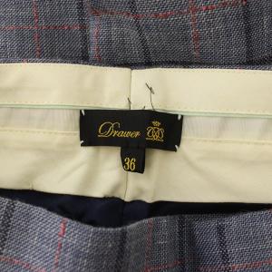 Drawer ウール リネン チェック テーパード パンツ 36 青 ブルー
