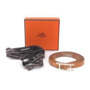 HERMES アピ 3 ラップブレスレット Hバングル レザー ブラウン