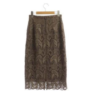 ANAYI 21AW ペイズリーケミカルレースタイトスカート ミモレ丈 タイト 刺繍 36 ブラウン