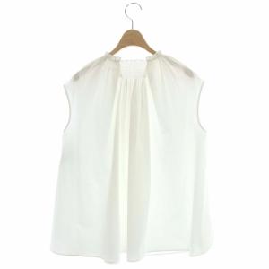 Drawer シャツ ブラウス ノースリーブ Aライン コットン 比翼仕立て シャーリング 36 ホワイト