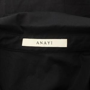 ANAYI 21SS ストレッチブロードブラウス 五分袖 ギャザー 36 ブラック
