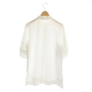 ANAYI 21SS ストレッチブロードブラウス 五分袖 比翼ボタン ギャザー 36 ホワイト