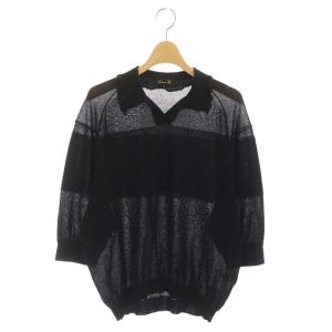 14Gラメスキッパーニット カットソー 九分袖 プルオーバー 2 黒 ブラック