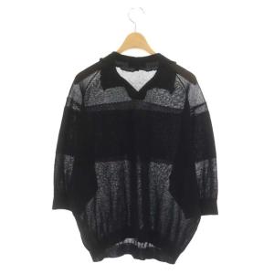 Drawer 14Gラメスキッパーニット カットソー 九分袖 プルオーバー 2 黒 ブラック