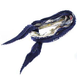 HERMES カレプリセ ECURIES プリーツスカーフ シルク 総柄 紺 白