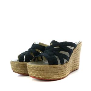 Christian Louboutin CREPON 100 RIBBON サンダル ウエッジソール エスパドリーユ 37 ブラック