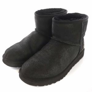 UGG australia W CLASSIC MINI LEATHER STUDS ショートブーツ ムートン 24cm ブラック