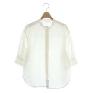 21AW パールボタンギャザースリーブシャツ ブラウス 七分袖 F 白 ホワイト