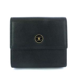 ヴィンテージ 9番台 三つ折り財布 ココマーク ダブルホック レザー 黒