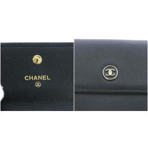 CHANEL ヴィンテージ 9番台 三つ折り財布 ココマーク ダブルホック レザー 黒