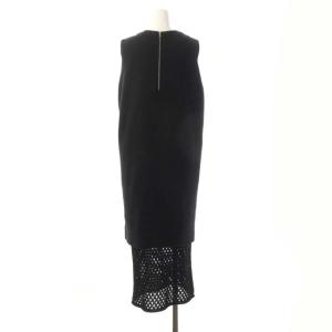 ADORE 編み切り替えニットワンピース ロング ノースリーブ レイヤード 38 ブラック