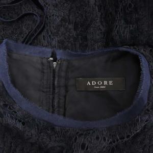 ADORE レースワンピース 膝丈 クルーネック 半袖 38 ネイビー