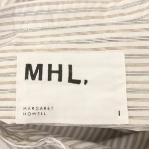 MHL. 22SS TRAM STRIPE COTTON シャツ ブラウス 長袖 Vネック 1 ホワイト