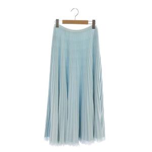18Gウールフリンジプリーツスカート ニット ロング 水色 ライトブルー