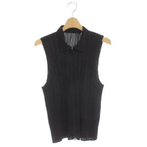 イッセイミヤケ プリーツ ダブルジップベスト 襟付き 3 ブラック