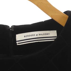 BORDERS at BALCONY VELVET DORESS ドレス キルティングワンピース ボーダー フリル 中綿 ひざ丈 八分袖 38 黒 ブラック