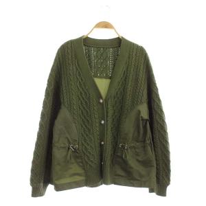 22SS アーミーニットカーディガン 長袖 Vネック 銀ボタン 36 緑 グリーン