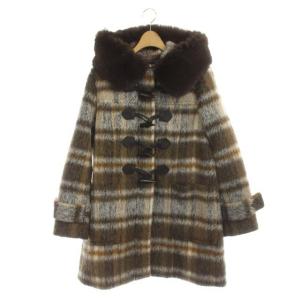 21AW シャギーチェックダッフルコート 38 茶 白