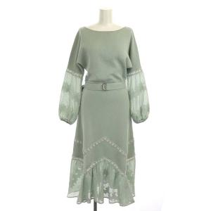 21SS スターレースニットワンピース ベルト付き 36 ミントグリーン