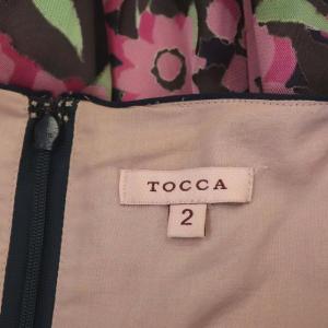 TOCCA フラワー柄ワンピース ひざ丈 ノースリーブ 2 ピンク 紺 緑 ネイビー グリーン