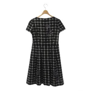 M'S GRACY ボックスプリーツワンピース リボン チェック 40 ブラック