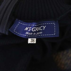 M'S GRACY 20年製 チェック ニットワンピース ドッキング 膝丈 長袖 38 ベージュ ネイビー ブラウン