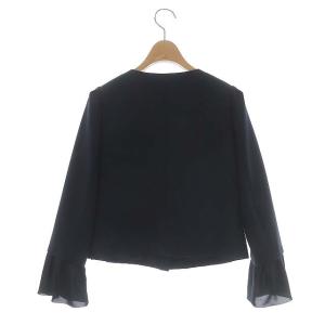René basic 袖口シフォン ノーカラージャケット ショート丈 34 紺