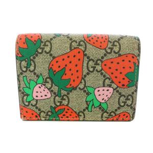 GUCCI GGスプリーム ストロベリープリント 二つ折り財布 ベージュ 573839