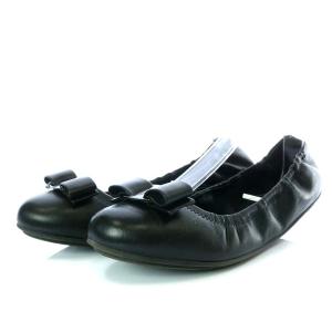 バレエシューズ パンプス フラット ヴァラ リボンモチーフ レザー 25cm ブラック