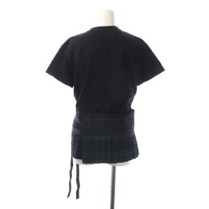 sacai 半袖ボーダーカットソー Tシャツ プリーツベルト 胸ポケット 2 ネイビー グリーン ブラック