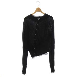 アシンメトリーハイゲージニットカーディガン 長袖 前開き デザイン 3 黒 ブラック