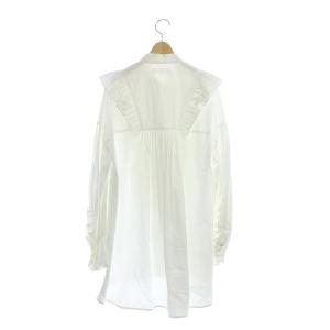 ENFOLD 22SS SOMELOSフリルオーバーブラウス 長袖 ロング バンドカラー 38 ホワイト