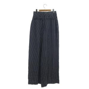 ENFOLD 22SS サテンストライプ メンズワイドTROUSER パンツ 38 ネイビー