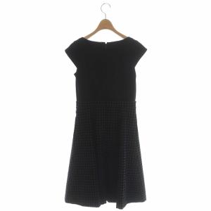 TOCCA 千鳥格子切り替えワンピース ドッキングワンピース フレア ウール カシミヤ混 ミディ丈 フレンチスリーブ 00 黒 ブラック