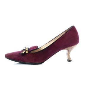 PRADA パンプス ハイヒール ポインテッドトゥ スタッズ スエード 35.5 22.5cm ボルドー