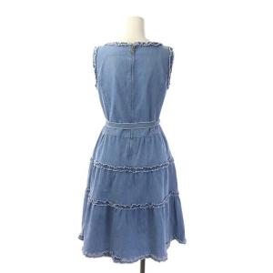 M'S GRACY デニム ティアード ノースリーブワンピース 膝丈 フレア 38 水色 ライトブルー