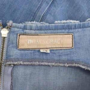 M'S GRACY デニム ティアード ノースリーブワンピース 膝丈 フレア 38 水色 ライトブルー