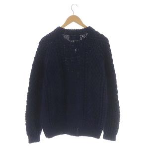 INVERALLAN for SHIPS別注 コットンフィッシャーマンニットカーディガン クルーネック 長袖 ネイビー