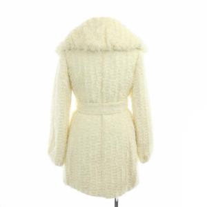 Harrods シャギー ジップアップ コート ビックカラー ミドル丈 総裏地 リボンベルト付き 1 オフホワイト