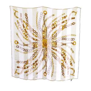 スカーフ チェーン柄 シルク 白 ゴールド色