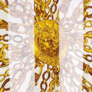 CELINE スカーフ チェーン柄 シルク 白 ゴールド色