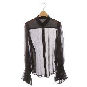 フリル袖 ポリエステルブラウス シャツ シアー 長袖 ダークブラウン