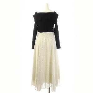 CELFORD 22SS ニットドッキングワンピース 切替 リブ オフショルダー 総柄スカート 36