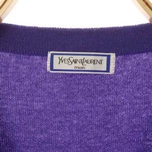 YVES SAINT LAURENT カシミヤ100% Vネックカーディガン ニット 長袖 金ボタン M 紫 パープル