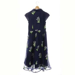 Chesty すずらんチュールワンピース シャツワンピース フレア ロング フレンチスリーブ 刺繍 1 紺 ネイビー