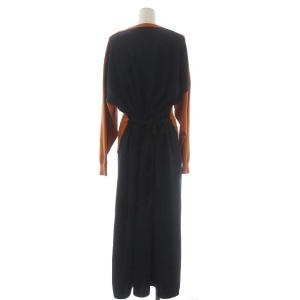 ENFOLD 22SS VENTO ニットダブルサテンコンビDRESS ワンピース 38 オレンジ ネイビー